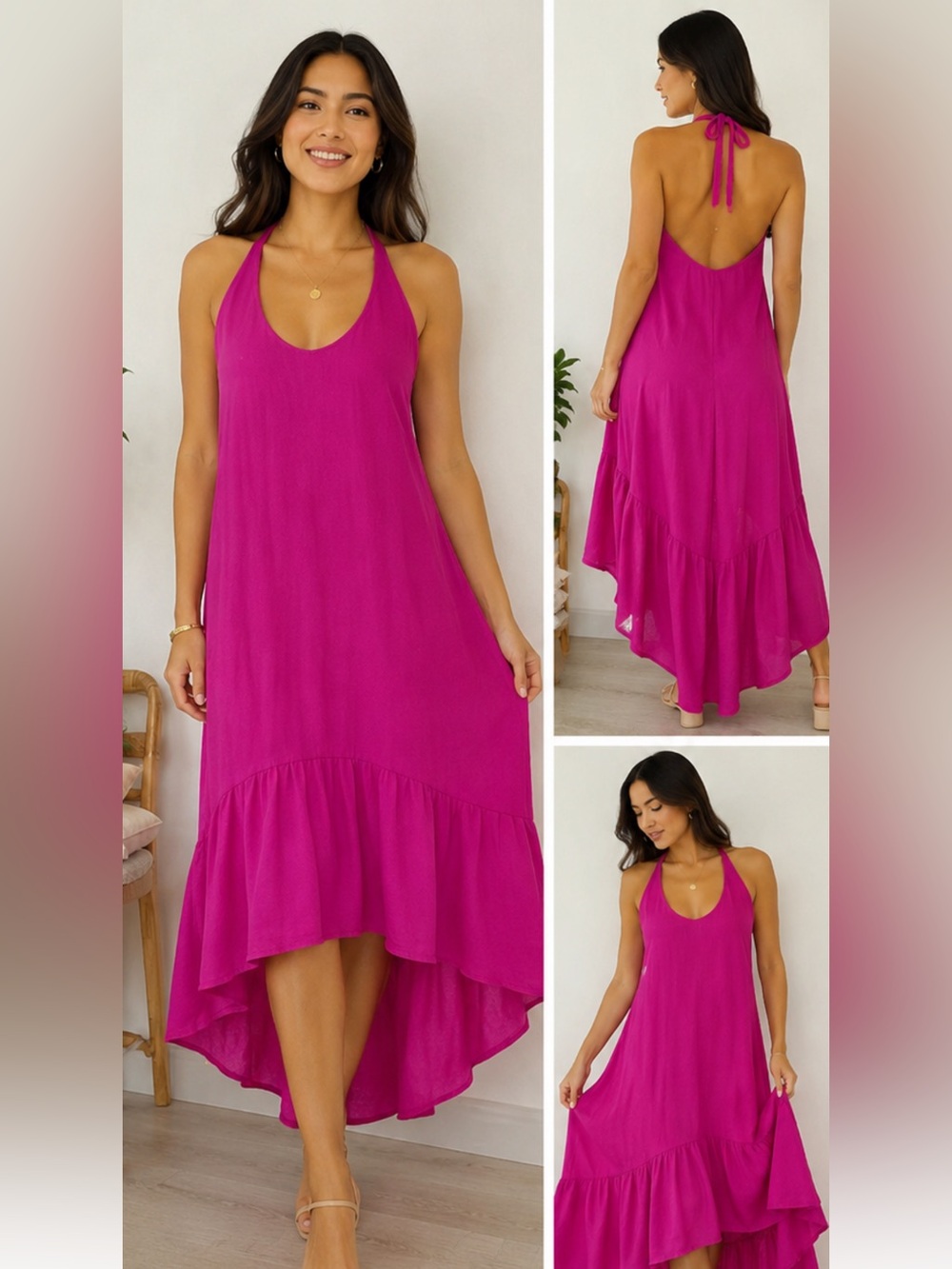 Caramela Hi-Low Maxi Dress in Fuchsia - Lightweight Summer Dress